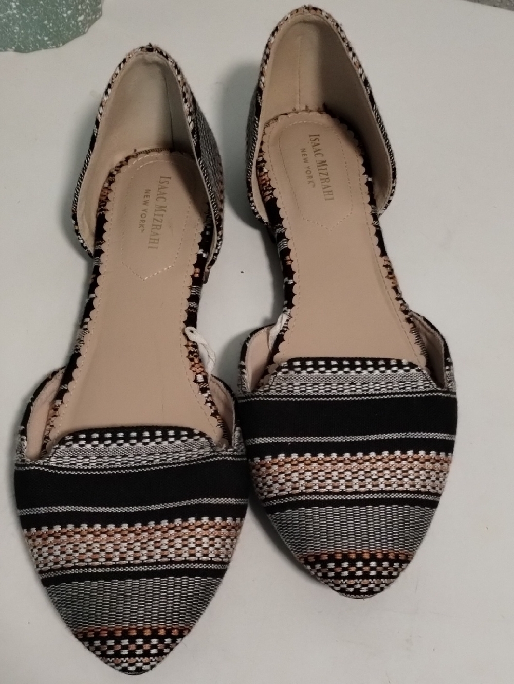 Isaac Mizrahi Black and Tan Striped D'Orsay Flats